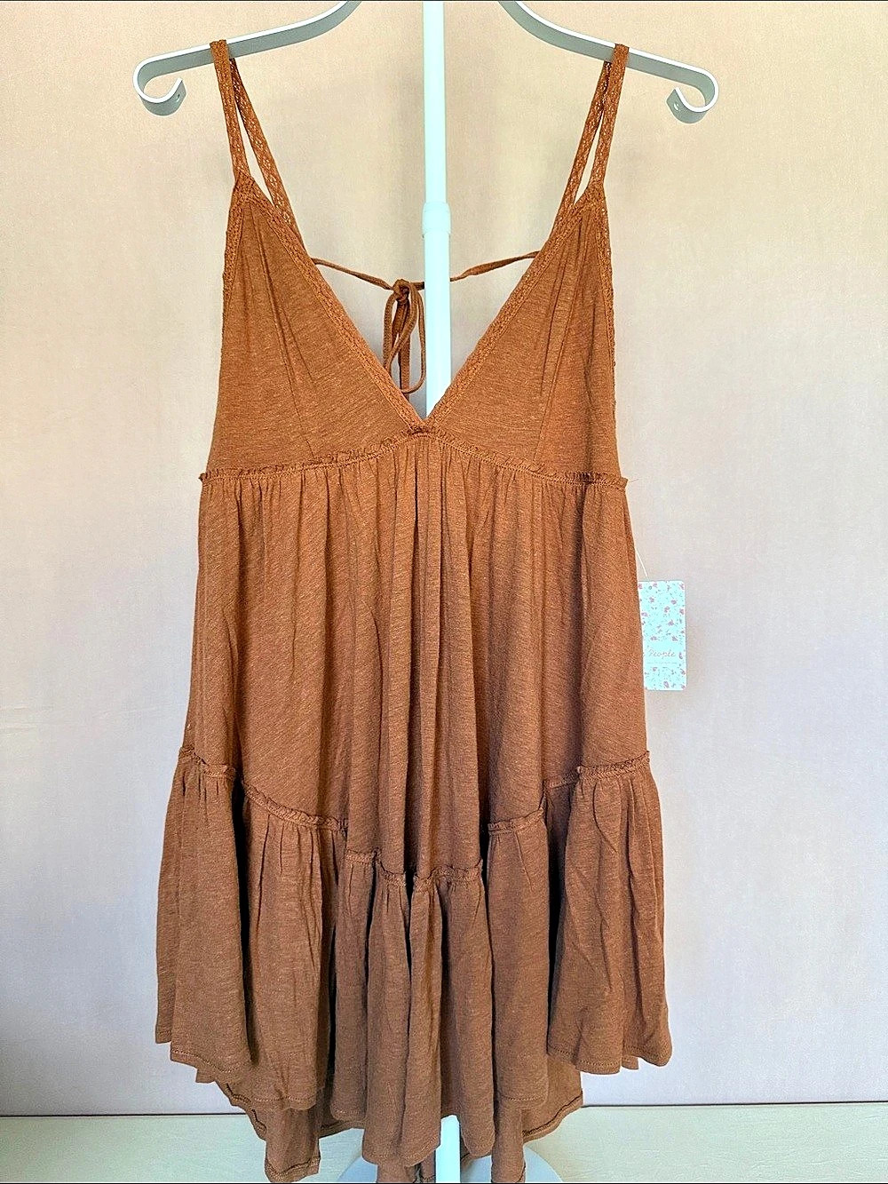 Free People Babydoll Top Mini Dress Brown Medium